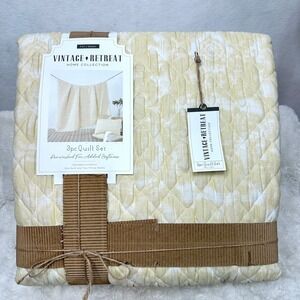 Vintage Retreat Quilt Set Full/Queen Yellow New 3pc Isella Sunlight Tie Dye